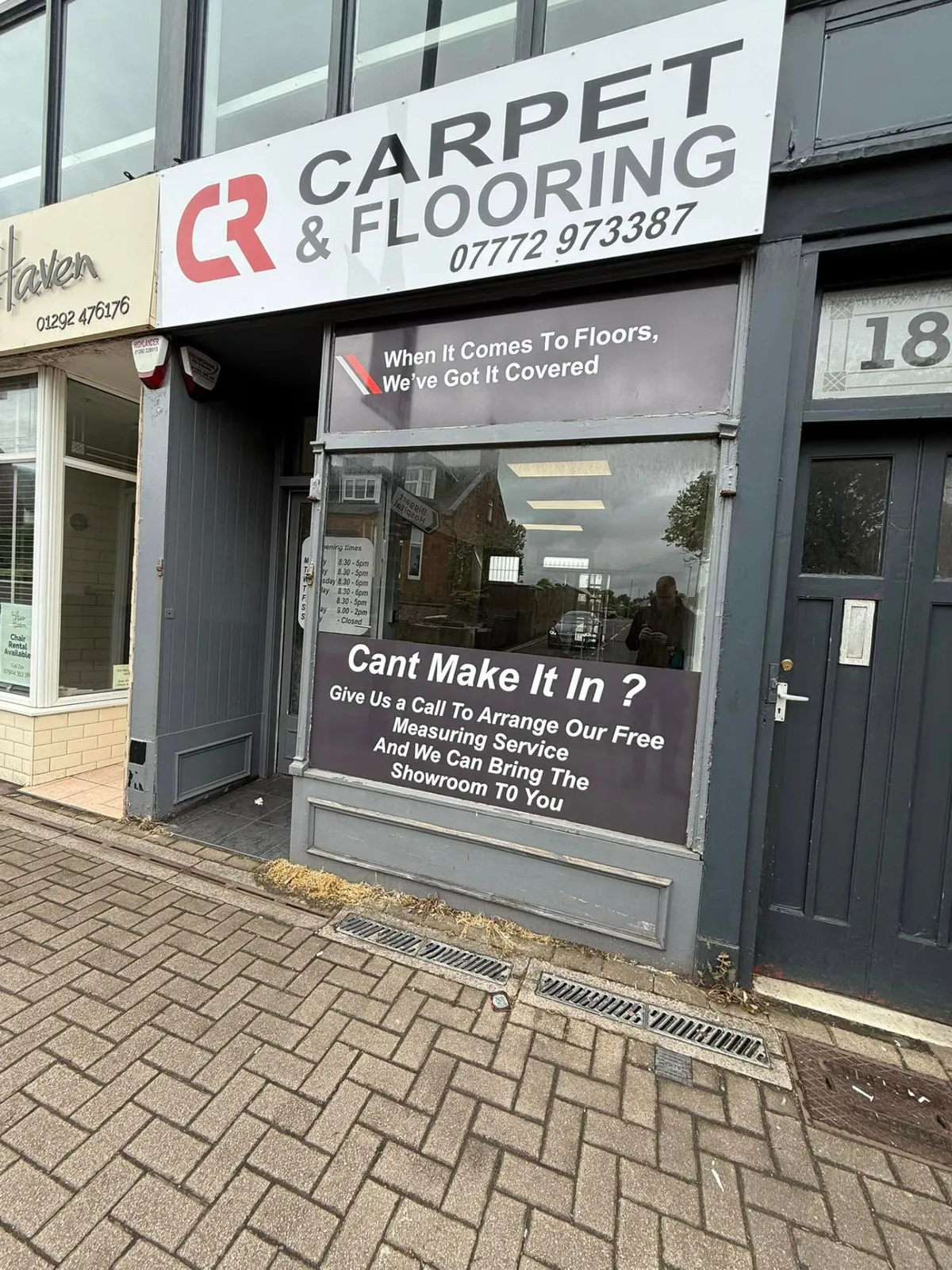 CR Carpet & Flooring shopfront at 186 Main Street, Prestwick